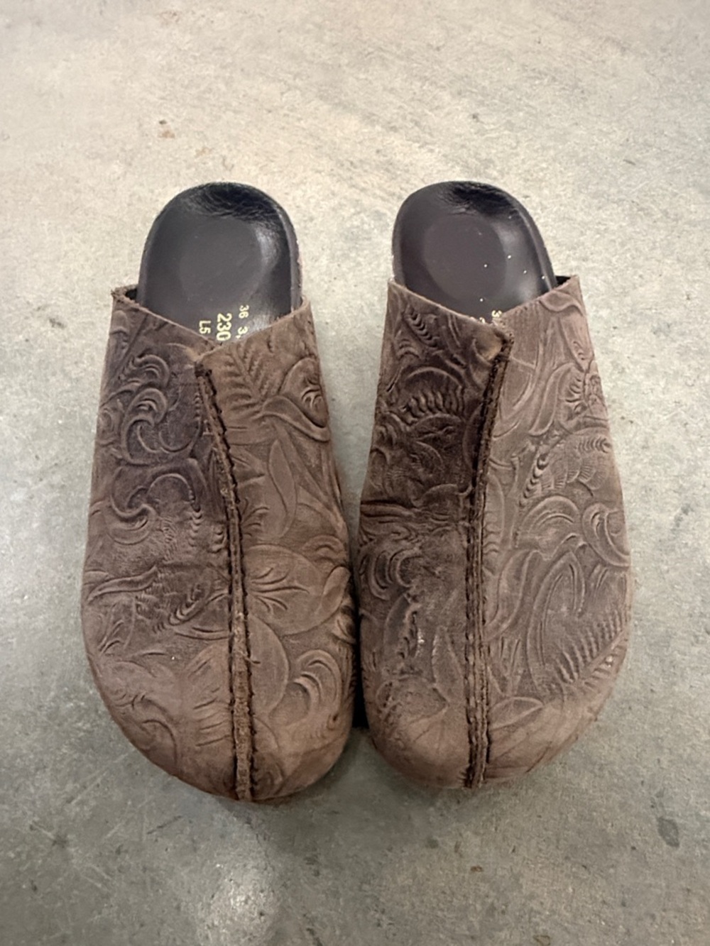 Birkenstock Brown Embossed Slip-On Clogs